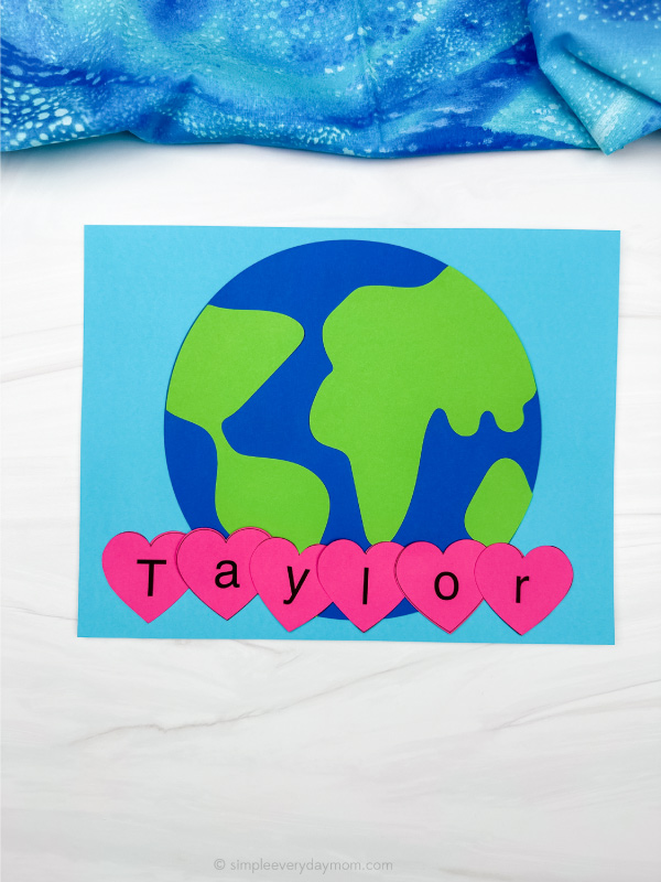 example of completed earth day name craft
