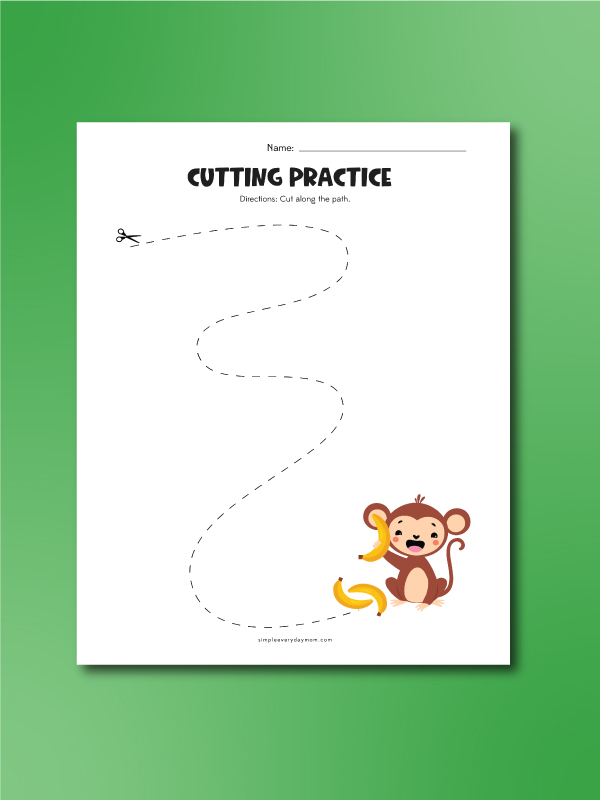 Monkey scissor worksheets follow the dotted line