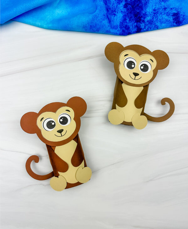 two side by side examples of finished toilet paper monkey craft