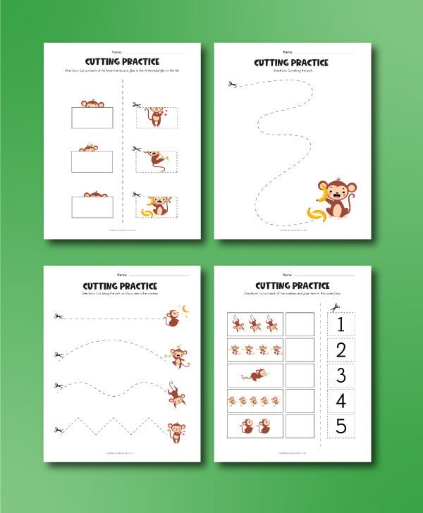 Monkey scissor worksheets collage