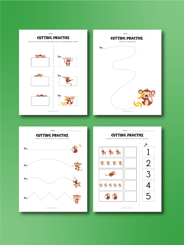 Monkey scissor worksheets collage