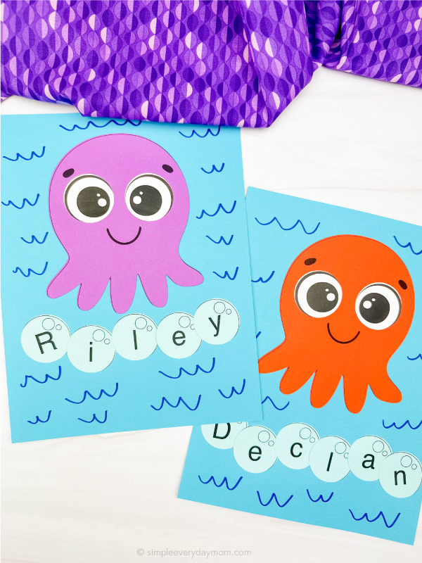 two side by side examples of octopus name craft