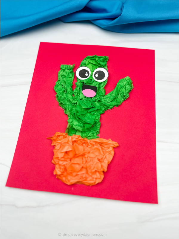 single example of finished cactus tissue paper craft