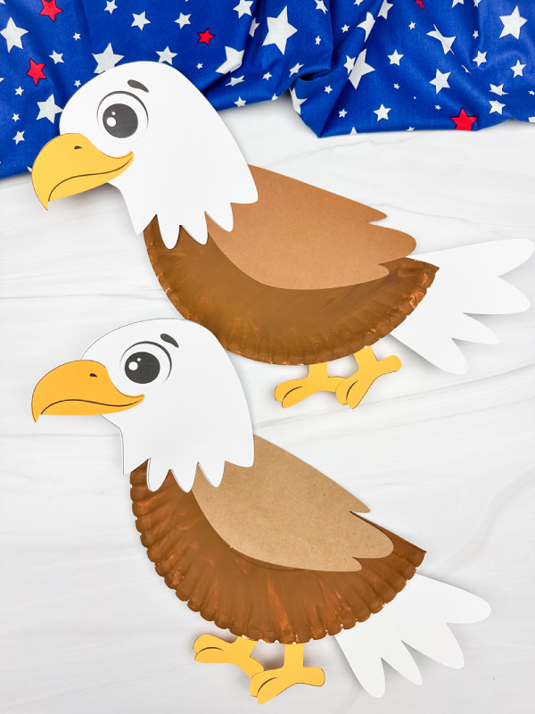 two examples of finished eagle paper plate craft