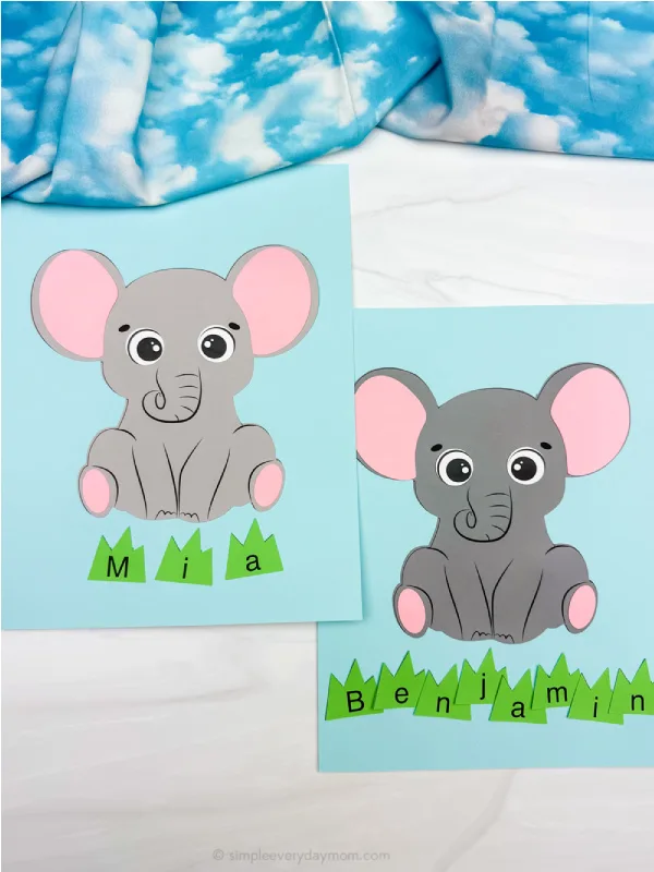 two side by side examples of elephant name craft