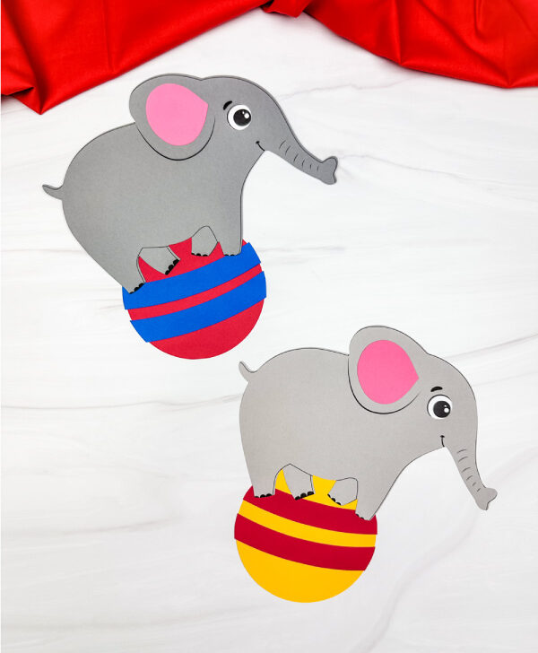 two side by side examples of finished circus elephant