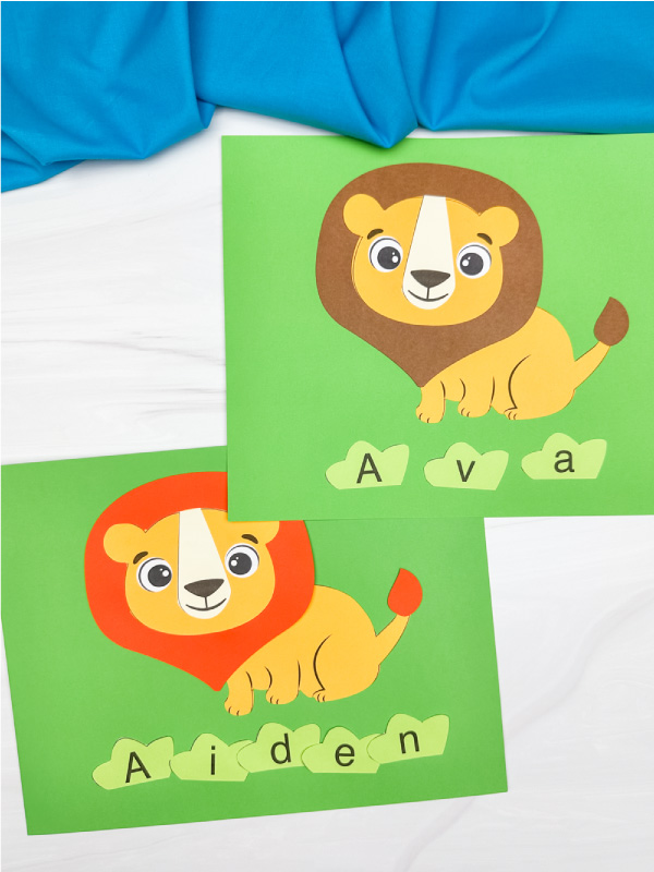 two examples of finished lion name craft