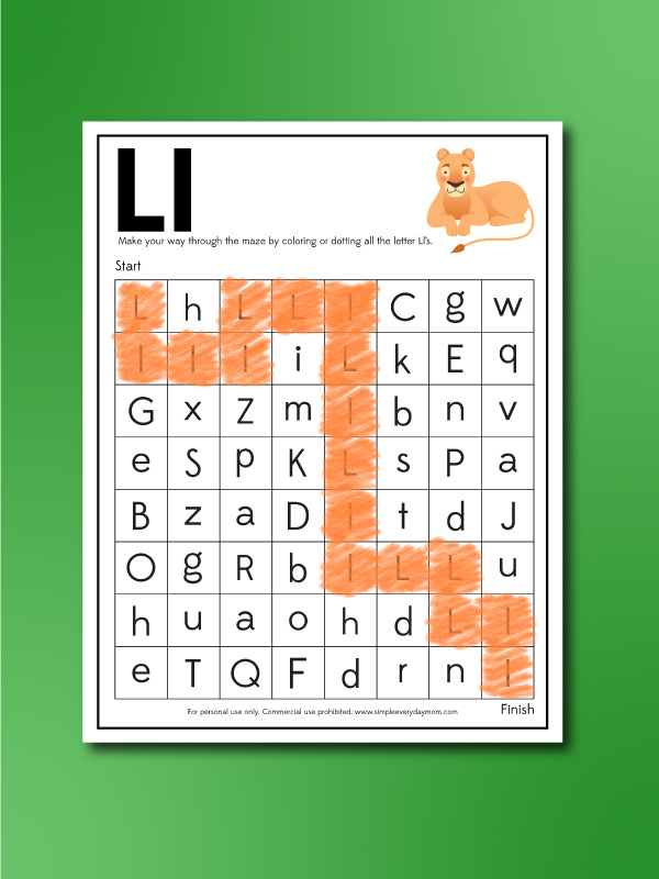 lion worksheet letter maze