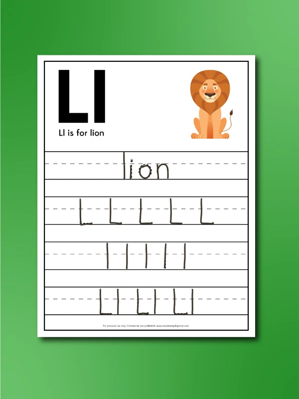 lion worksheet letter trace