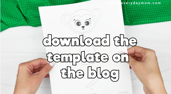 printed monkey paper cup template with "download the template on the blog"