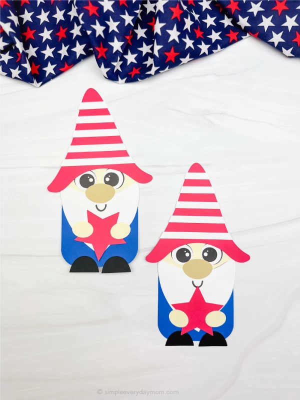 two examples of finished patriotic gnome craft