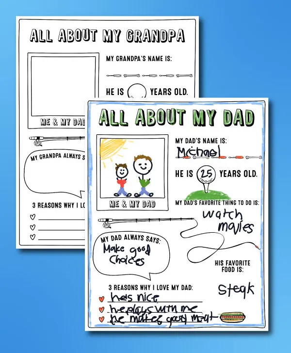 all about dad printed template collage
