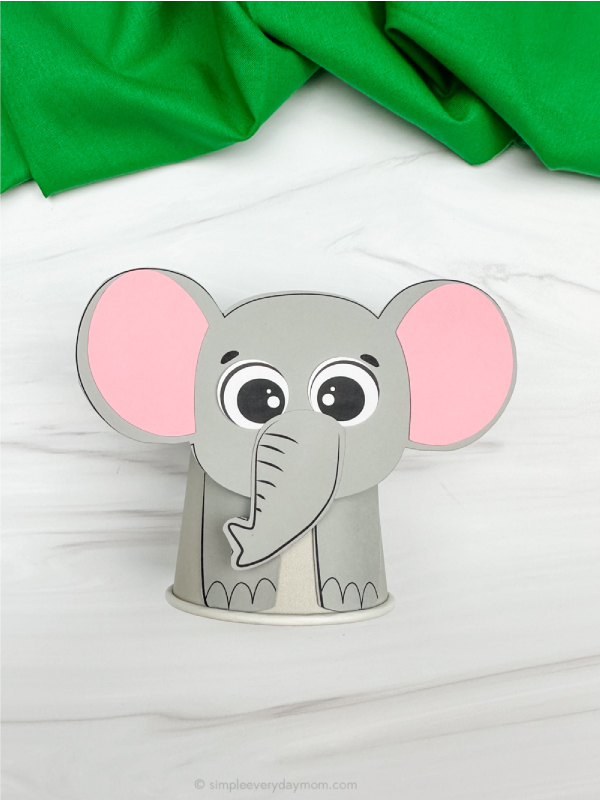 single example of finished elephant paper cup craft
