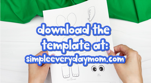 printed elephant paper cup template with "download the template at simpleeverydaymom.com" overlay