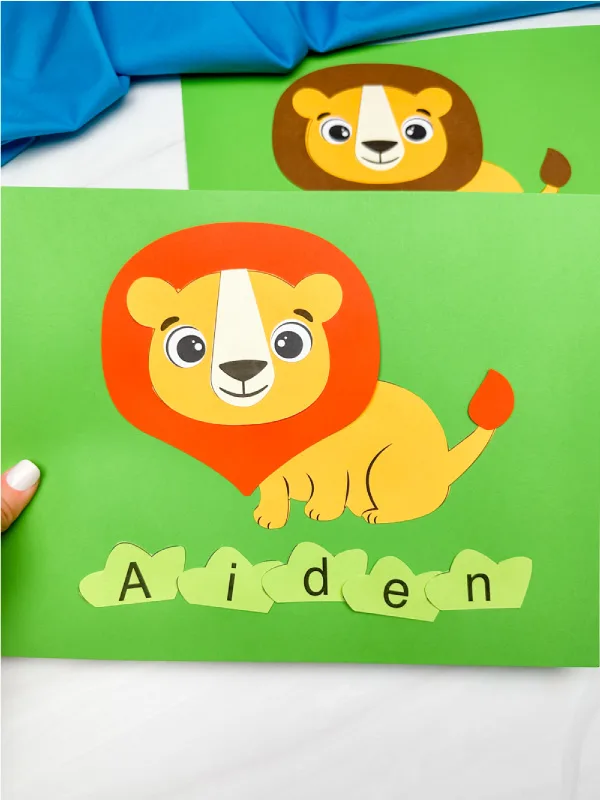 hand holding finished lion name craft example