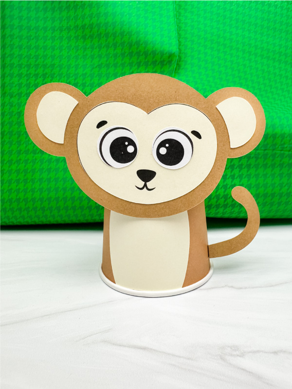 single image of finished monkey paper cup craft