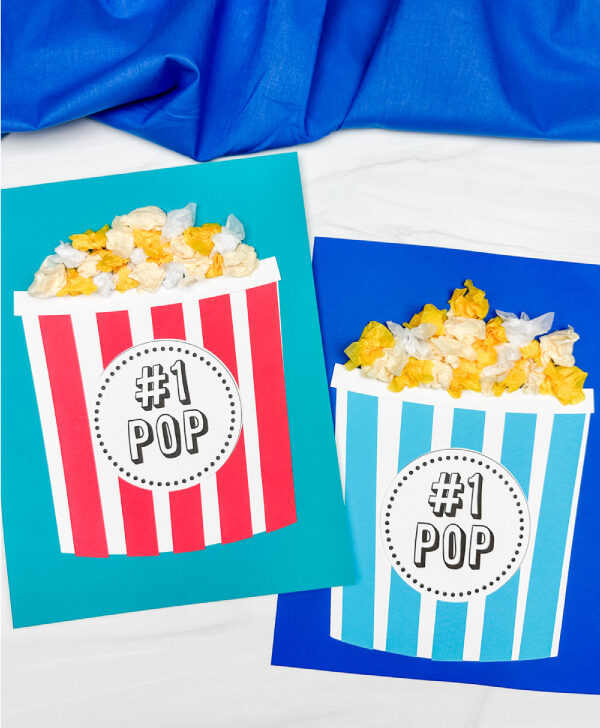 side by side example of fathers day popcorn craft