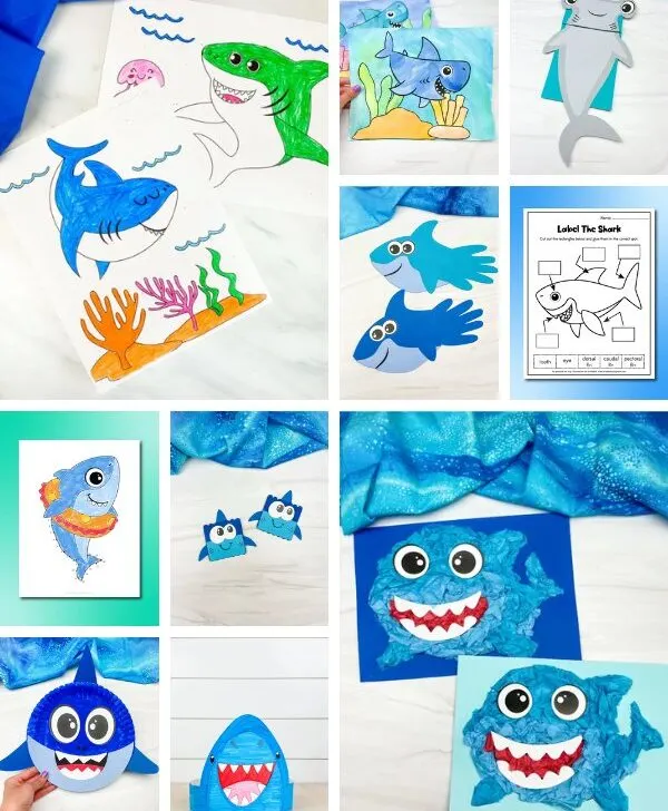 shark crafts for kids feature image collage