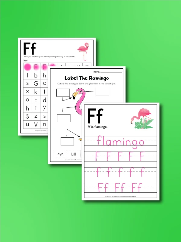 flamingo worksheets collage