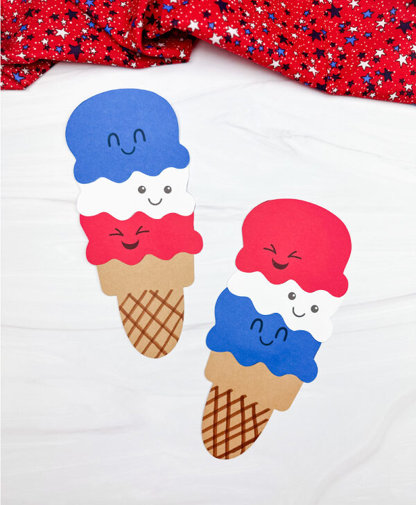 two side by side examples of finished ice cream crafts