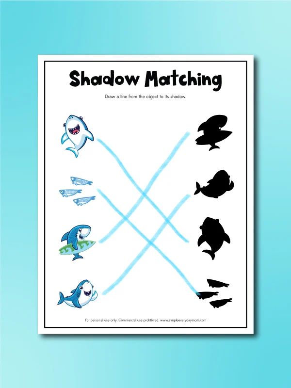 shark activity pages shadow matching