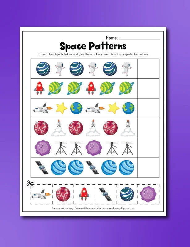 space worksheets patterns