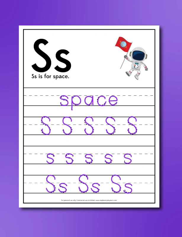 space worksheets letter s