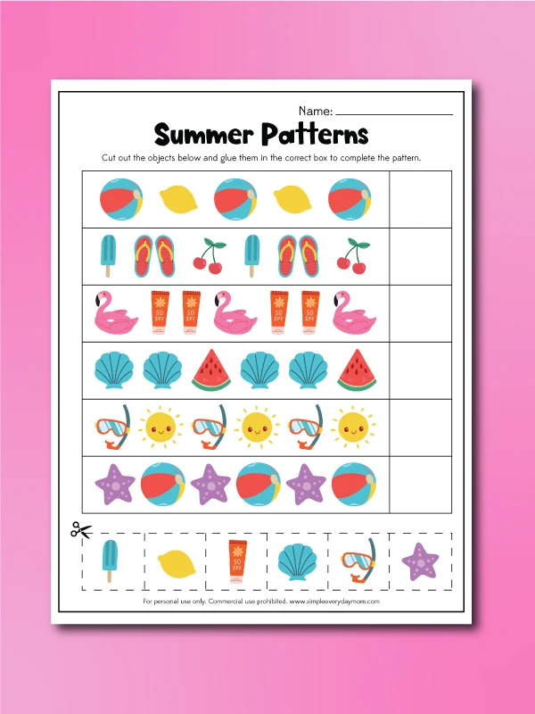 summer worksheet summer patterns