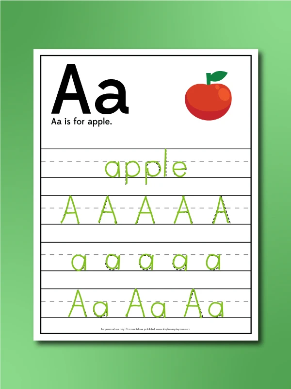Apple worksheets trace letter a