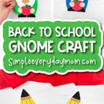school themed gnome craft image collage with the words back to school gnome craft