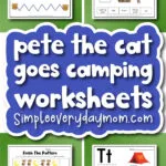 Pete the cat goes camping worksheets cover image