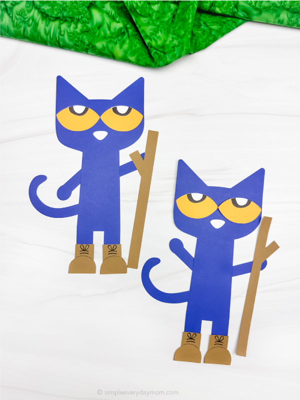two side by side examples of Pete the cat goes camping craft