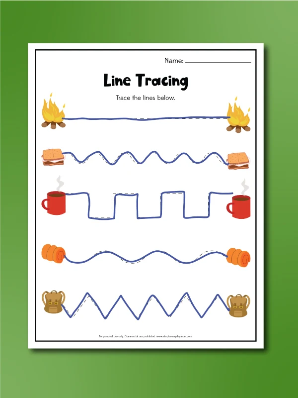 Pete the cat camping line tracing worksheet