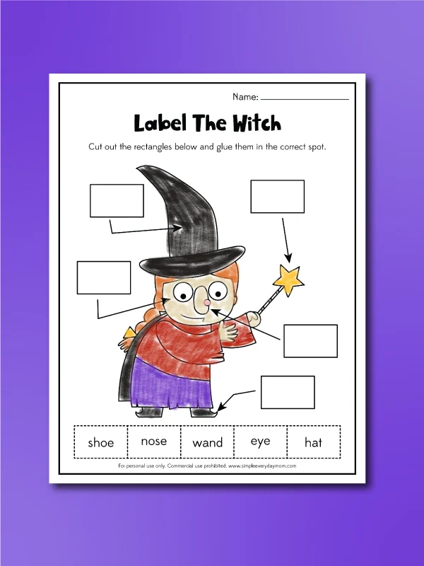 Room on the room worksheet label the witch