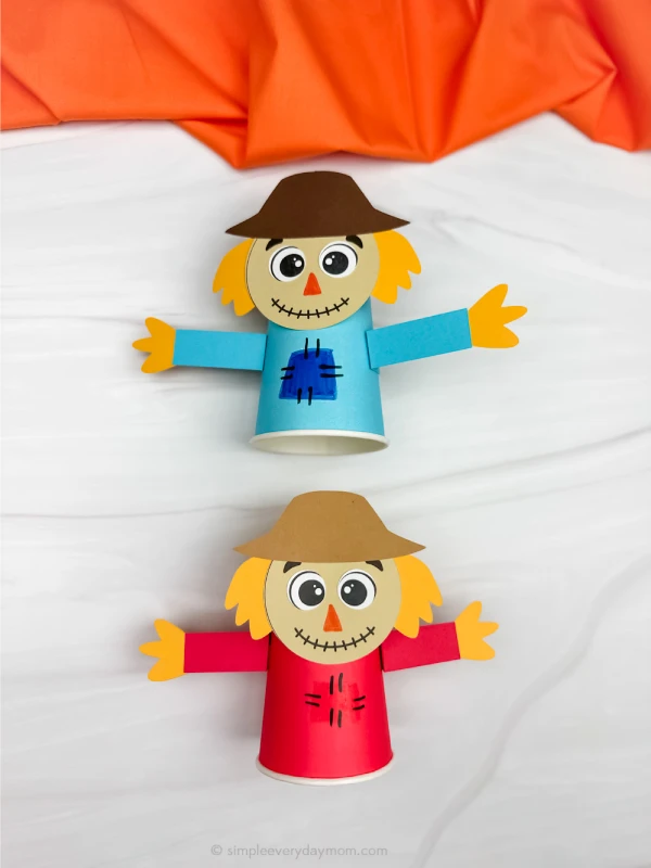 two examples of scarecrow paper cup craft