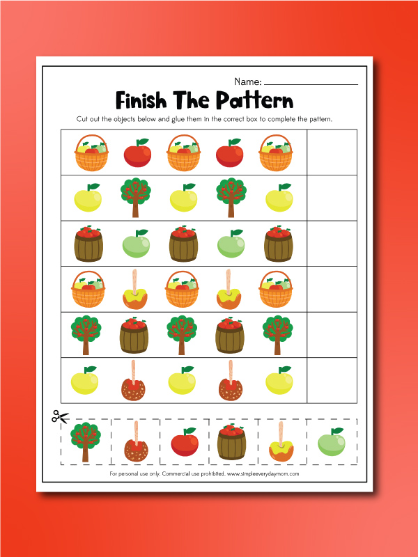 apple pattern worksheet finish the pattern