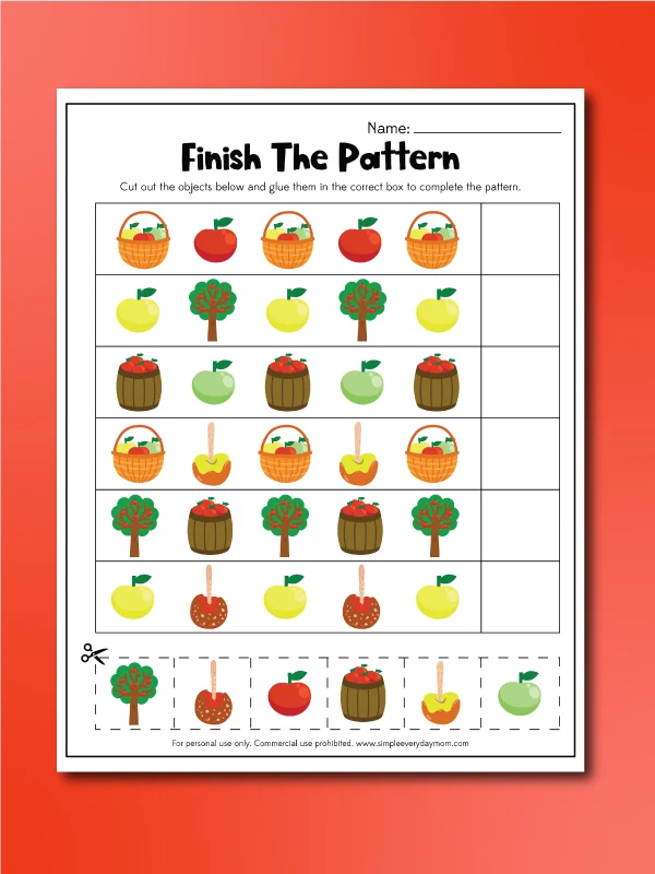 apple pattern worksheet finish the pattern
