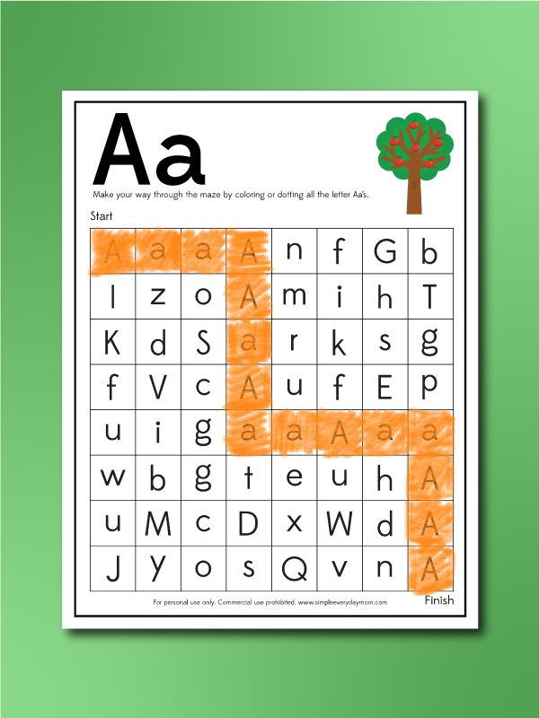 apple worksheets letter maze