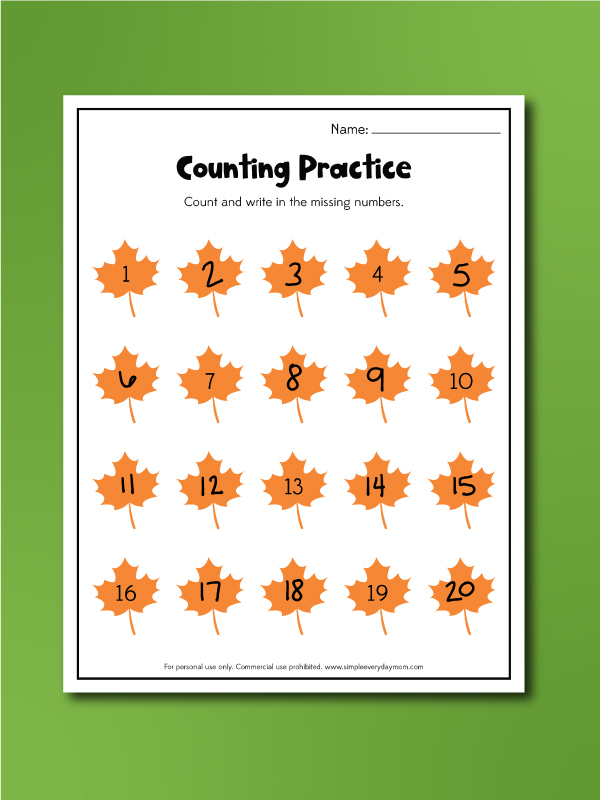 Fall counting worksheets counting practice