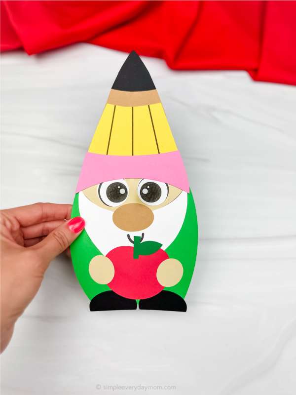 hand holding back to school gnome craft