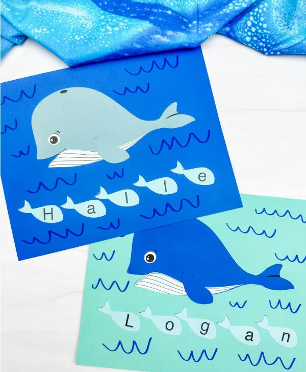 two side by side examples of whale name craft