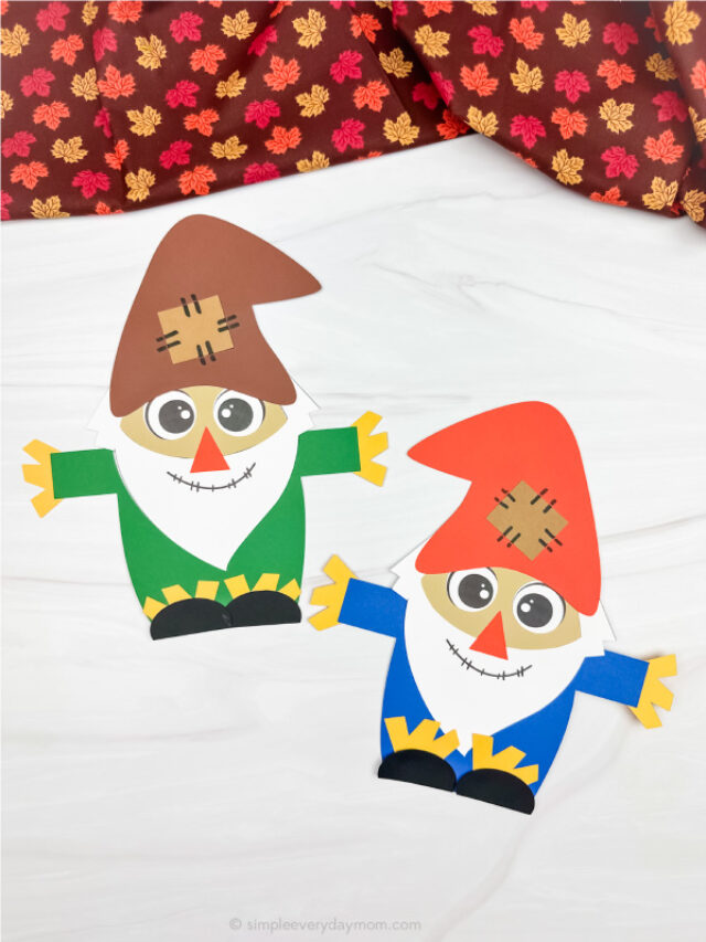 two examples of finished scarecrow gnome craft