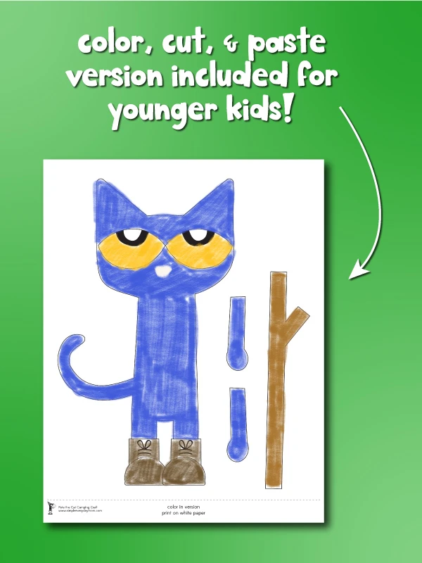 color cut and paste version of Pete the cat goes camping