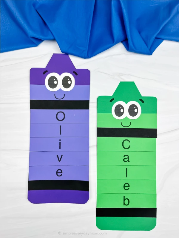 two side by side examples of crayon name craft