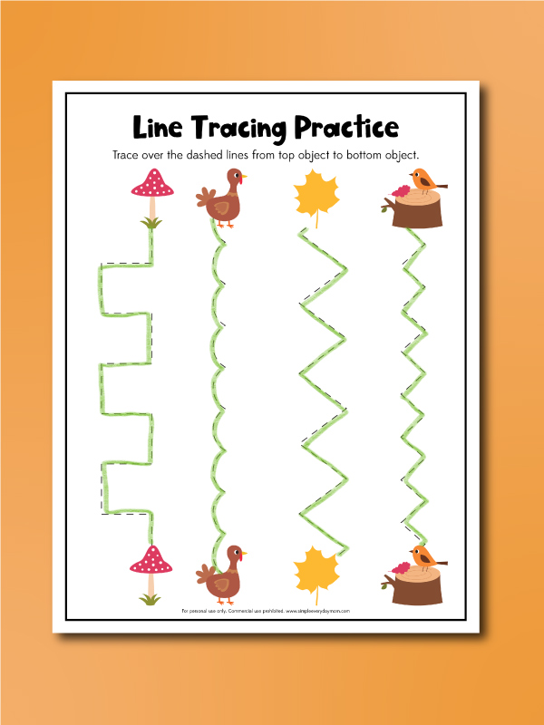 fall tracing worksheets line tracing practice
