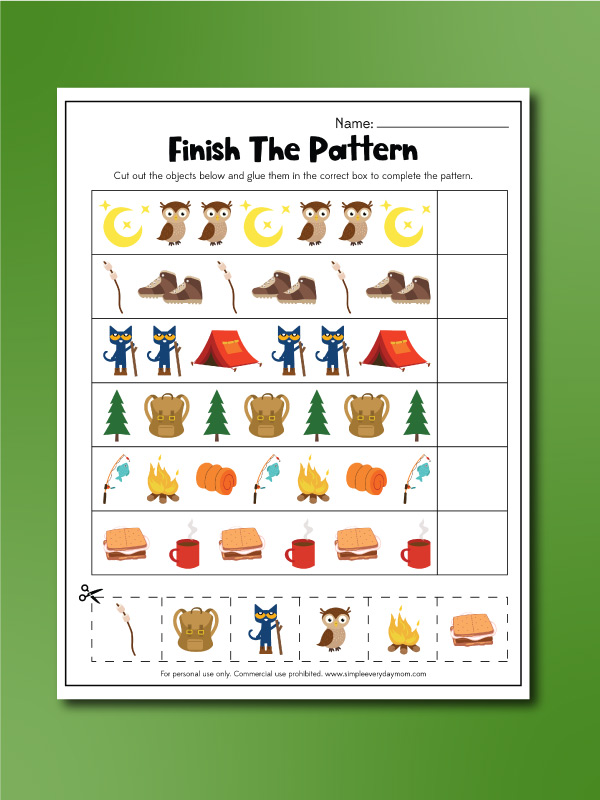 pete the cat camping worksheet finish the pattern