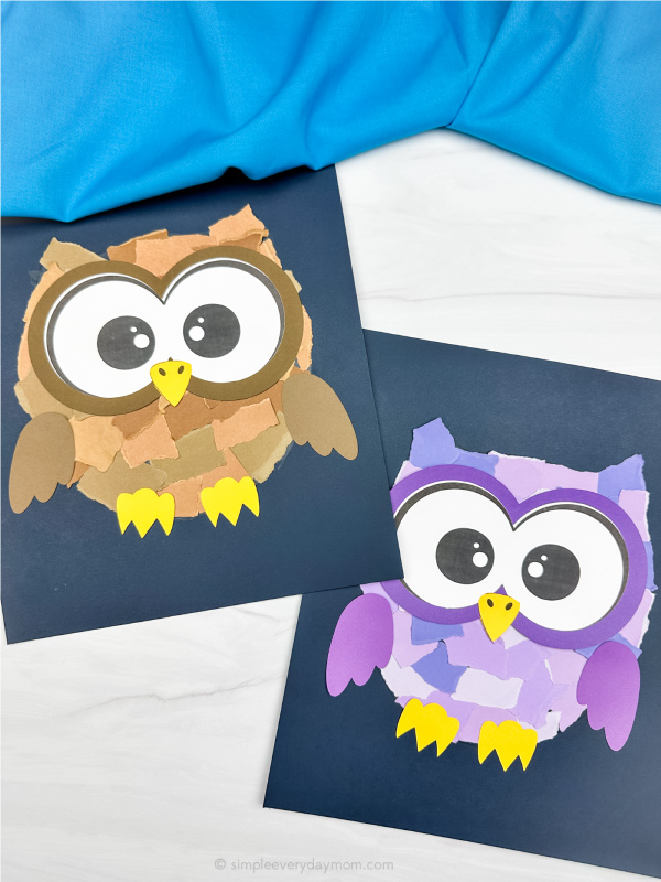 two examples of torn paper owl craft
