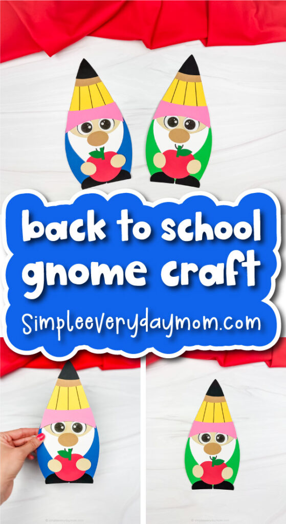 school themed gnome craft image collage with the words back to school gnome craft