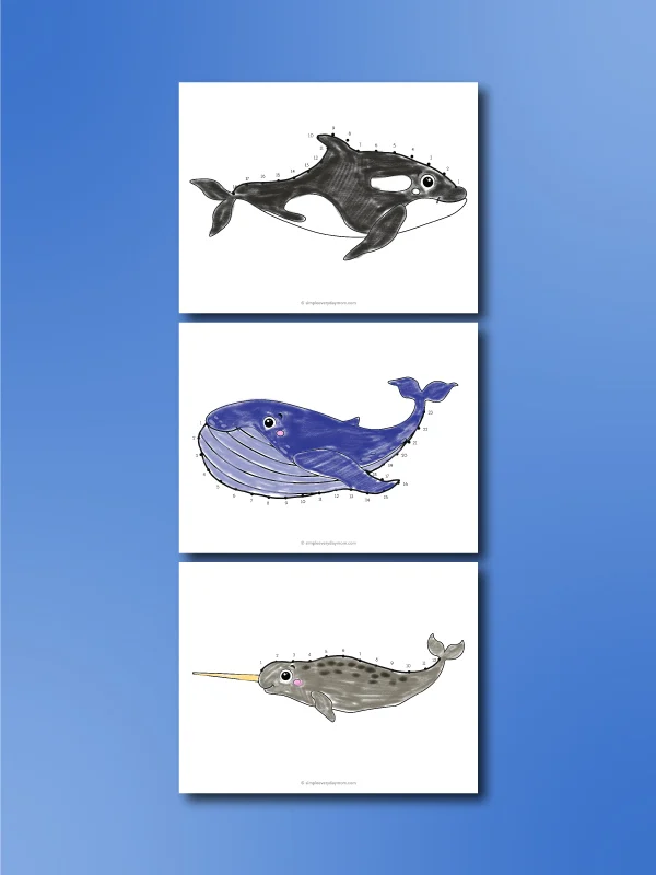 whale dot to dot worksheet collage