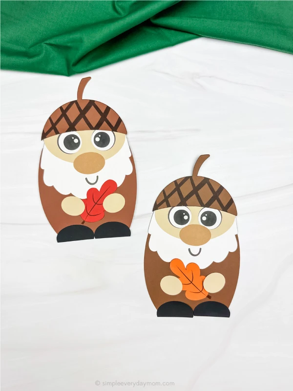 two examples of acorn gnome craft